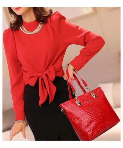 6pcs Women Handbags and Purses Set PU Totes Top-handle Satchel Shoulder Bag Clutch Wallet Red $14.94 Totes