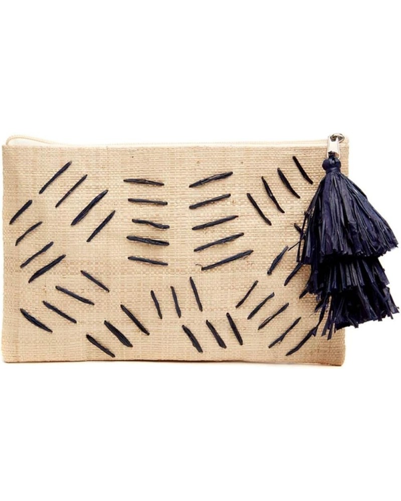 Selva Zig Zag Slim Raffia Straw Clutch Navy Blue $27.72 Clutches