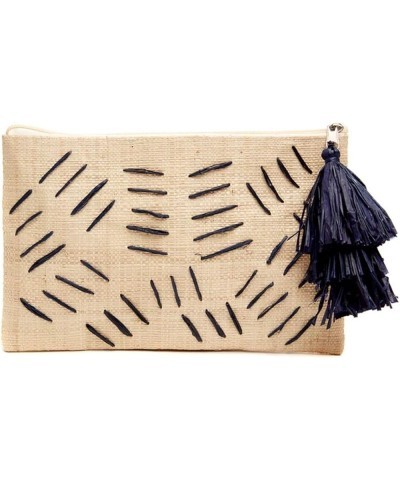 Selva Zig Zag Slim Raffia Straw Clutch Navy Blue $27.72 Clutches