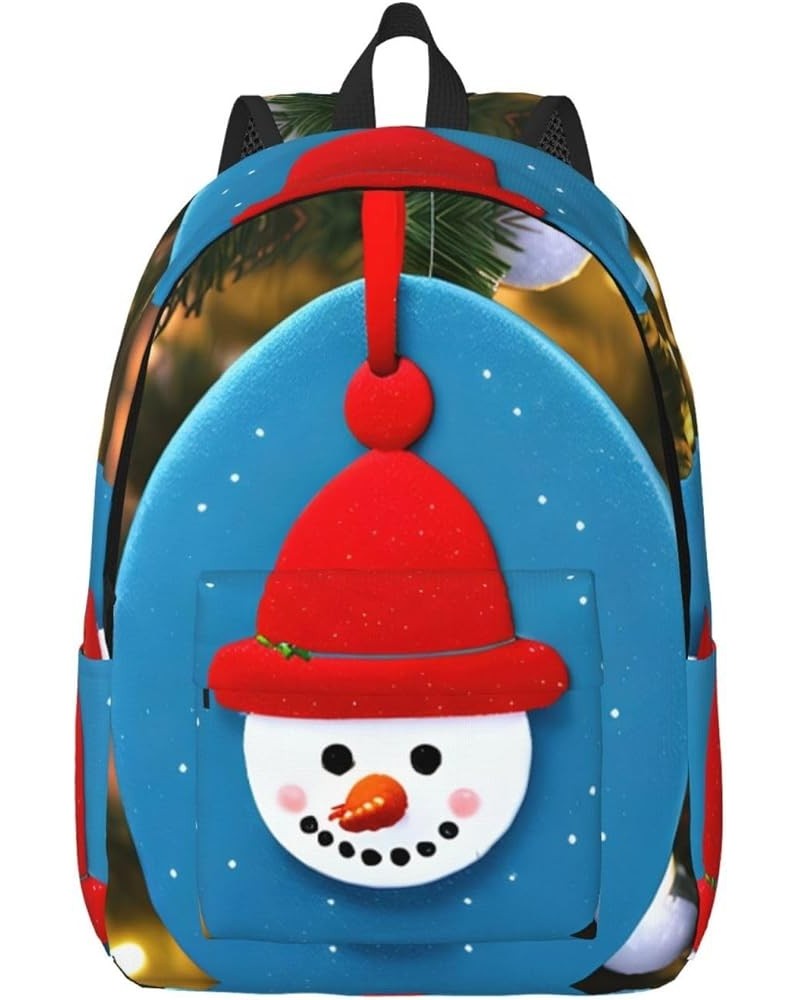 Christmas Carton Snowman Print Casual Double Shoulder Daypack,Anti-Theft Travel Canvas Backpack For Men And Women Black Small...