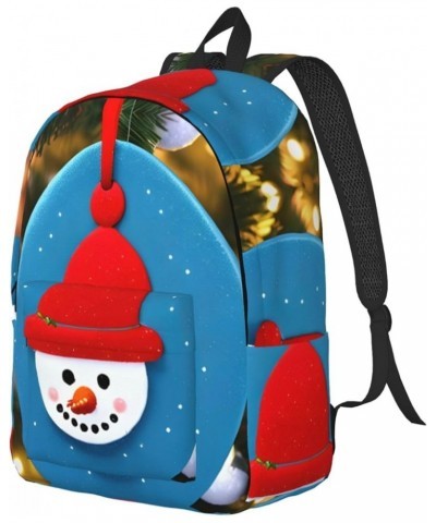 Christmas Carton Snowman Print Casual Double Shoulder Daypack,Anti-Theft Travel Canvas Backpack For Men And Women Black Small...