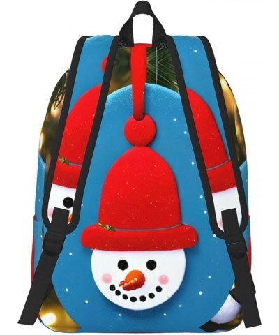 Christmas Carton Snowman Print Casual Double Shoulder Daypack,Anti-Theft Travel Canvas Backpack For Men And Women Black Small...