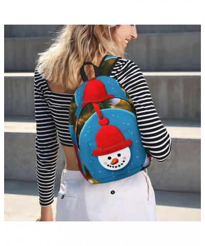 Christmas Carton Snowman Print Casual Double Shoulder Daypack,Anti-Theft Travel Canvas Backpack For Men And Women Black Small...