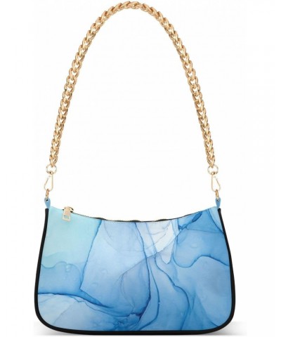 Blue Marble Fashion Quilted Crossbody Bag for Women Shoulder Evening Purse with Gold Chain & Smooth Zipper Tote Handbag for S...