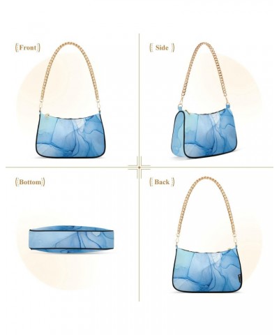 Blue Marble Fashion Quilted Crossbody Bag for Women Shoulder Evening Purse with Gold Chain & Smooth Zipper Tote Handbag for S...