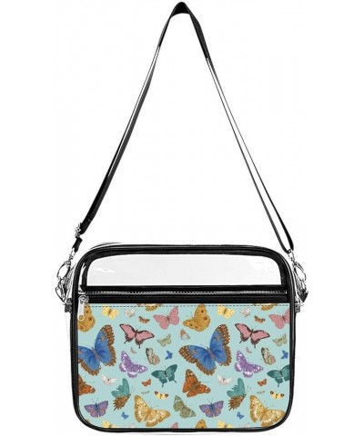 Colorful Butterflies Clear Crossbody Shoulder Purse Bag for Men Women, Stadium Clear Messenger Bag Style $11.25 Crossbody Bags