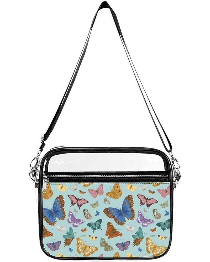 Colorful Butterflies Clear Crossbody Shoulder Purse Bag for Men Women, Stadium Clear Messenger Bag Style $11.25 Crossbody Bags