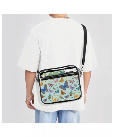 Colorful Butterflies Clear Crossbody Shoulder Purse Bag for Men Women, Stadium Clear Messenger Bag Style $11.25 Crossbody Bags