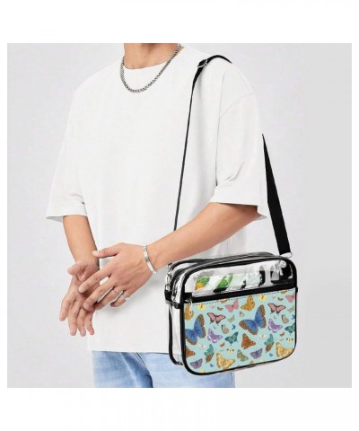 Colorful Butterflies Clear Crossbody Shoulder Purse Bag for Men Women, Stadium Clear Messenger Bag Style $11.25 Crossbody Bags