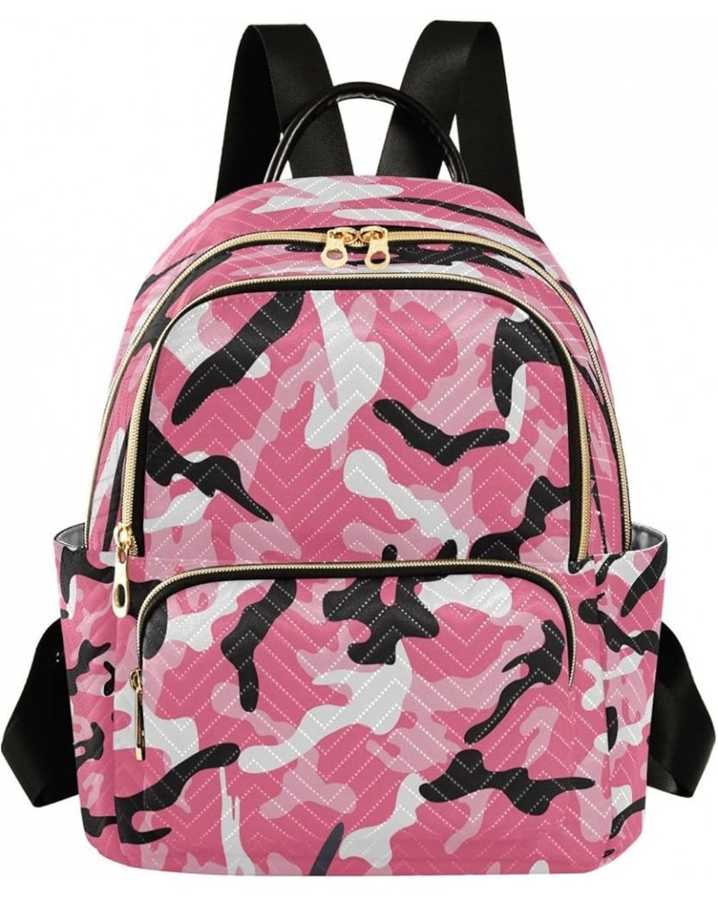 Pink Black Camouflage Camo Women Backpack Purse Ladies Fashion Shoulder Bag Daypack Travel Bag 7.5L Small $17.35 Backpacks