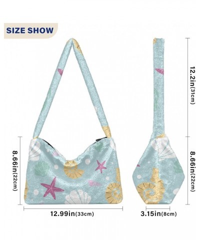 Cartoon Underwater World Plush Underarm Bag Women's Tote Handbags Fluffy Shoulder Bag for Autumn and Winter $12.95 Totes