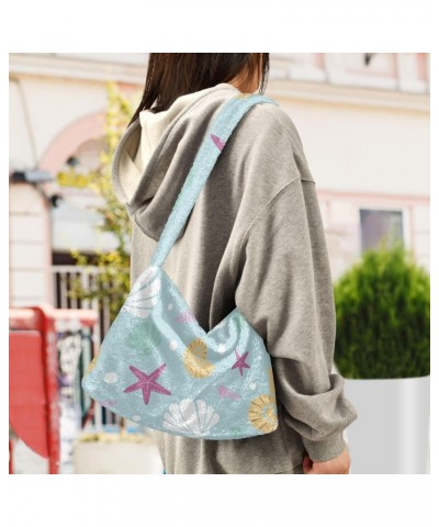 Cartoon Underwater World Plush Underarm Bag Women's Tote Handbags Fluffy Shoulder Bag for Autumn and Winter $12.95 Totes