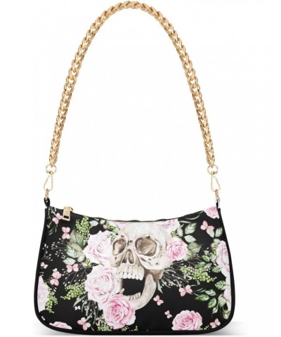 Clutch Shoulder Bags Tote Evening Purse Handbags for Women Hobo Bags Skull Flowers Peony Roses with Zipper Closure $15.36 Totes