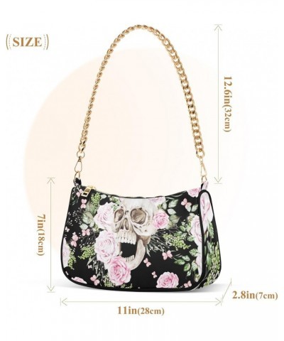 Clutch Shoulder Bags Tote Evening Purse Handbags for Women Hobo Bags Skull Flowers Peony Roses with Zipper Closure $15.36 Totes