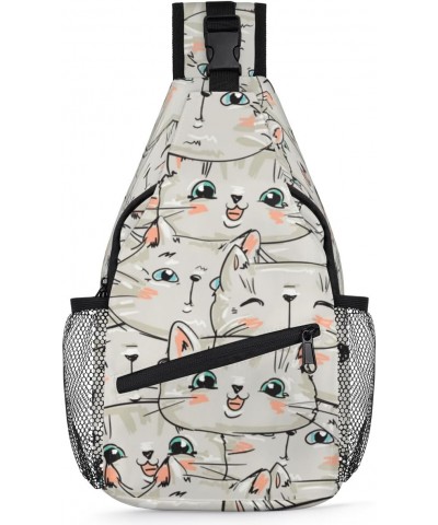 Sling Bag Kitten Cute Sketch Adjustable Sling Backpack Crossbody Shoulder Backpack Anti-theft Rope Chest Shoulder Daypack for...