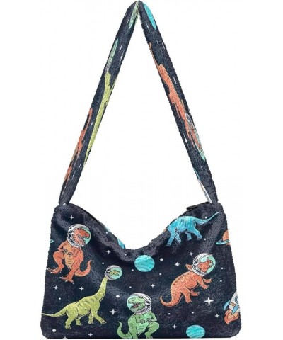 Floral Printed Colorful Purse Shoulder Bag, Furry Tote Women Purse Hobo Bags Dinosaurs Space Print $10.91 Totes