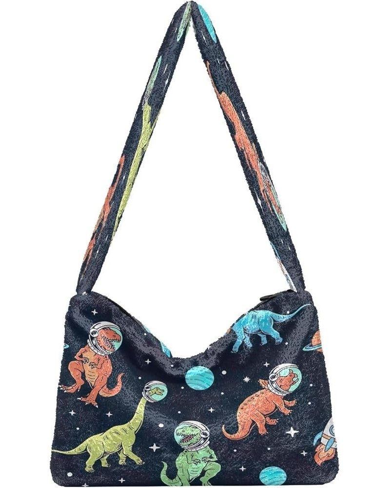 Floral Printed Colorful Purse Shoulder Bag, Furry Tote Women Purse Hobo Bags Dinosaurs Space Print $10.91 Totes