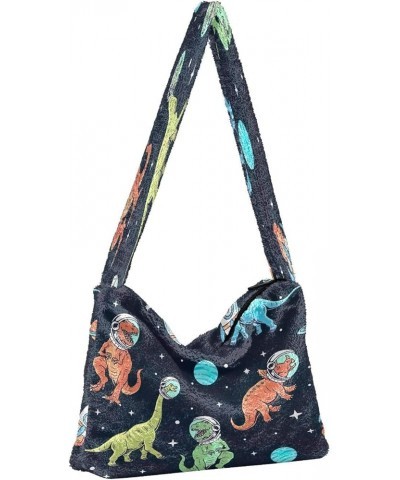 Floral Printed Colorful Purse Shoulder Bag, Furry Tote Women Purse Hobo Bags Dinosaurs Space Print $10.91 Totes