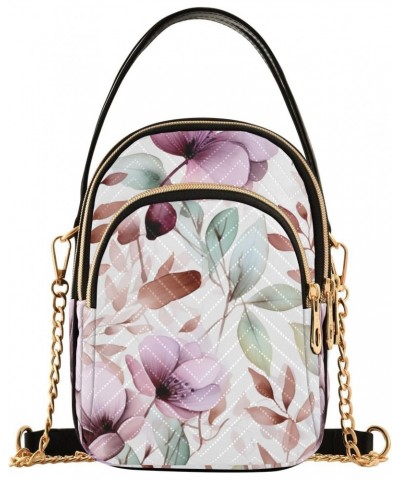 Watercolor Floral Leaves Crossbody Bag for Women Cell Phone Purse Wallet with Removable Chain Shoulder Handbag for Travel Wor...