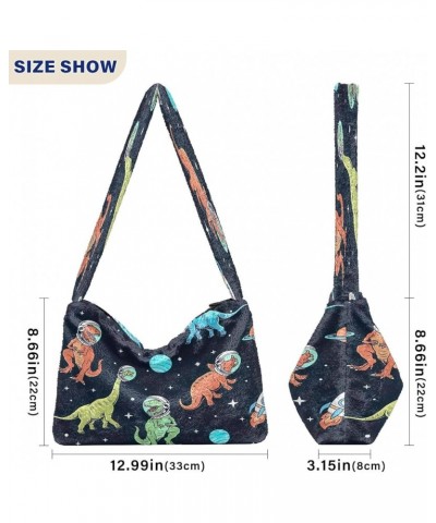 Floral Printed Colorful Purse Shoulder Bag, Furry Tote Women Purse Hobo Bags Dinosaurs Space Print $10.91 Totes