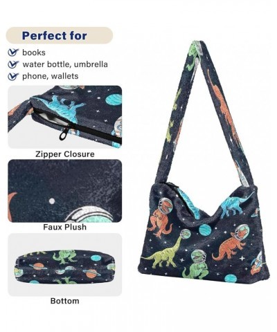 Floral Printed Colorful Purse Shoulder Bag, Furry Tote Women Purse Hobo Bags Dinosaurs Space Print $10.91 Totes