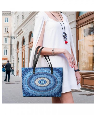 Greek Mati Mataki Evil Turkish Eye Women Tote Bags Top Handle Satchel Handbags Faux Leather Tassel Shoulder Purse $17.21 Totes