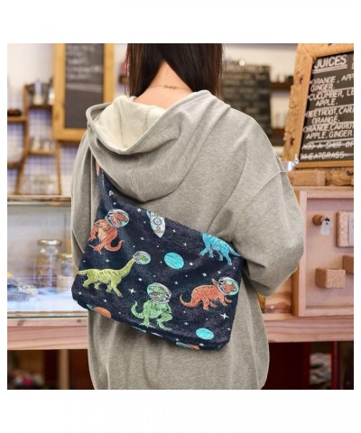 Floral Printed Colorful Purse Shoulder Bag, Furry Tote Women Purse Hobo Bags Dinosaurs Space Print $10.91 Totes