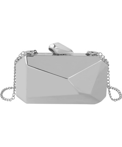 Women Lattice Pattern Metal Handbag Chain Geometric Evening Clutch Purse Y-silver 02 $11.50 Evening Bags