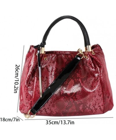 Women's Vintage Shoulder Bag Fashion Leather Bag Commuter Tote Bag Snake Pattern Women's Underarm Bag Bright Red $21.83 Totes