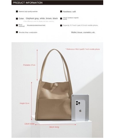 Women Solid Color Simple Genuine Leather Shoulder Bag, Ladies Waterproof Large Capacity Leather Handbags Grey $33.60 Totes