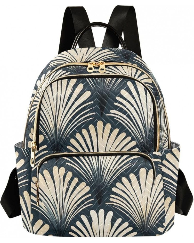 Ceramic Tile Pattern Backpack Purses Quilted Backpack with Luggage Strap Leaves on Dark Green Small $22.61 Backpacks