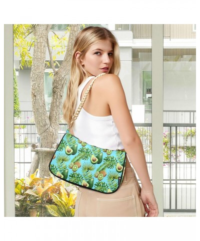 Women Chain Shoulder Purse Bag With Zipper Kiwi Avocado Watercolor Print, Tropical Hawaii Palm Tree Hobo Tote Clutch Handbags...