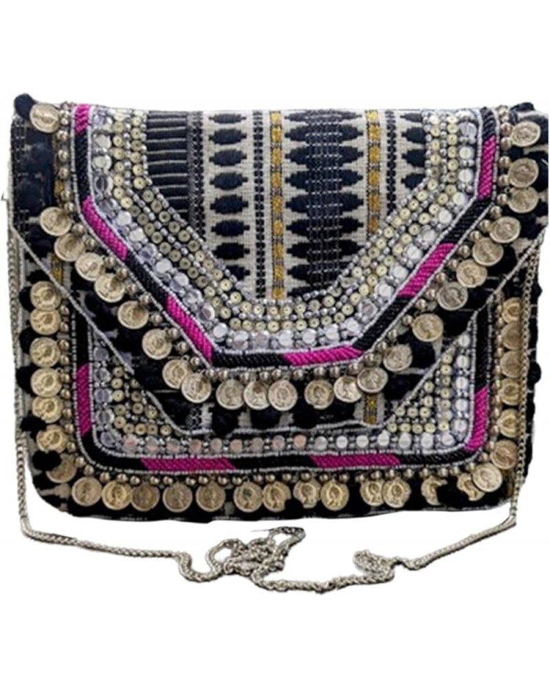 Maresse Handmade Boho Bag for Womens/Girls, Clutch Cum Sling Bohemian Bag Black Pink $28.52 Crossbody Bags