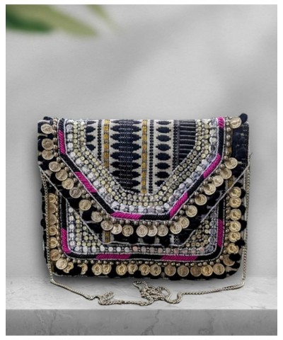 Maresse Handmade Boho Bag for Womens/Girls, Clutch Cum Sling Bohemian Bag Black Pink $28.52 Crossbody Bags