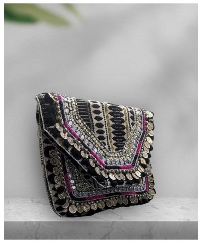 Maresse Handmade Boho Bag for Womens/Girls, Clutch Cum Sling Bohemian Bag Black Pink $28.52 Crossbody Bags