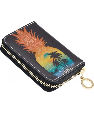 RFID Credit Card Holder Case Surf Pineapple Leather Printed Zipper Card Case Wallet for Women Girls $11.39 Wallets