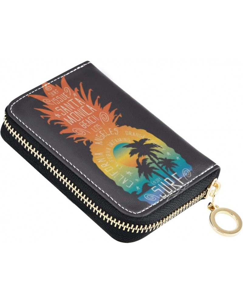 RFID Credit Card Holder Case Surf Pineapple Leather Printed Zipper Card Case Wallet for Women Girls $11.39 Wallets