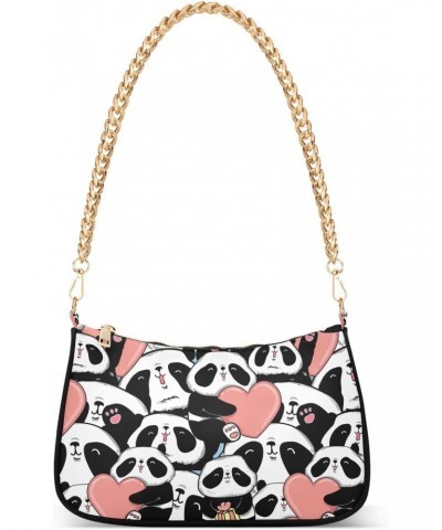 Panda Heart Women Shoulder Bag Clutch Chain Purse Handbags with Zipper Pocket Tote Bag for Shopping Trip $16.79 Totes