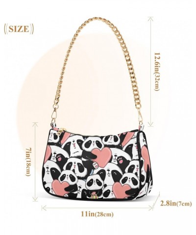 Panda Heart Women Shoulder Bag Clutch Chain Purse Handbags with Zipper Pocket Tote Bag for Shopping Trip $16.79 Totes