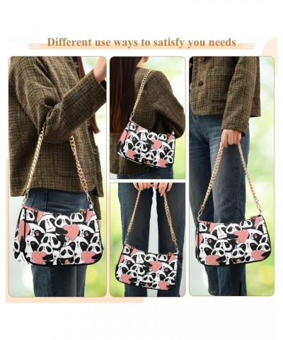 Panda Heart Women Shoulder Bag Clutch Chain Purse Handbags with Zipper Pocket Tote Bag for Shopping Trip $16.79 Totes