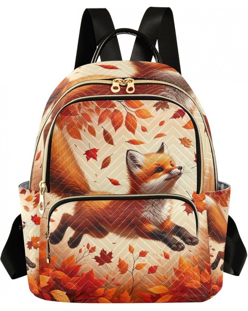 Cute Specter on Dark Quilted Backpack Purse Fashion Backpack Purse for Women Cute Travel Backpack Autumn Cut Jumping Fox Smal...