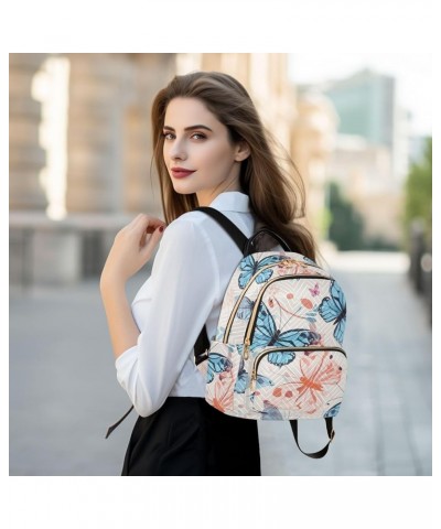 Blue Pink Butterfles Fashion Backpack Purse Ladies Fashion Rucksack Travel Shoulder Bag Casual Daily Backpack Work Bag Small ...