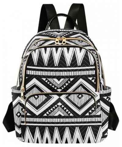 Women Backpack Tribal Black White Geometric Cool Durable Travel Backpack Lightweight Handbag Lady Purse Roomy Double Zipper W...