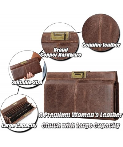 Vintage Genuine Leather Clutch Purse for Women Ladies Cell Phone Handbag Credit Card Holder Wallet with Multi Compartments Co...