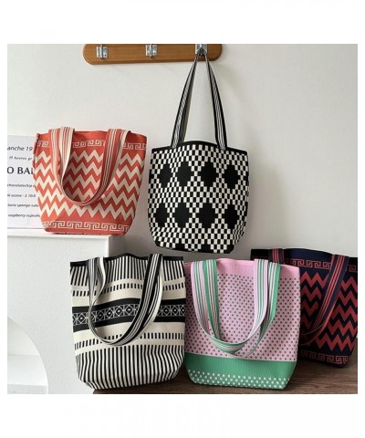 Striped Pattern Knitted Shoulder Bag Woven Women's Tote Large Capacity Commuter Tote Bag Purse Hobo Bag Satchel Clutch Bag Ho...