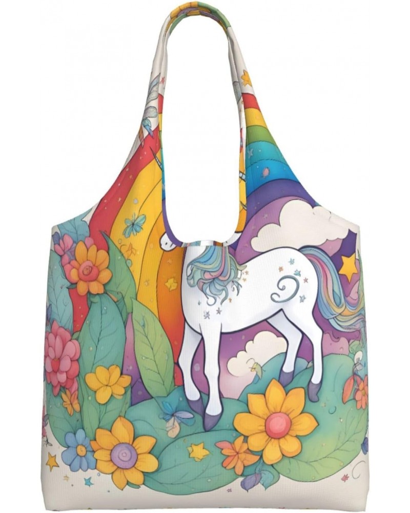 Cartoon Unicorns Extra Large Capacity Shoulder Canvas Bag For Shopping Travel Daily Use $12.99 Totes