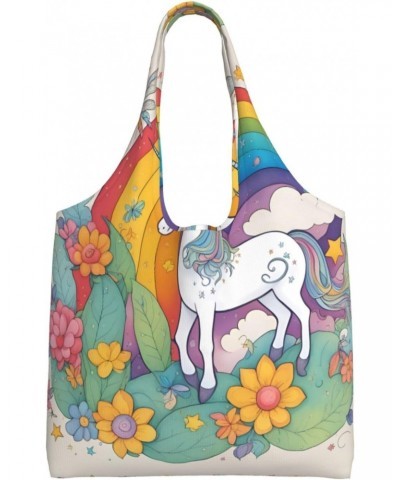 Cartoon Unicorns Extra Large Capacity Shoulder Canvas Bag For Shopping Travel Daily Use $12.99 Totes