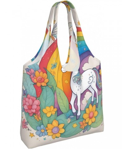 Cartoon Unicorns Extra Large Capacity Shoulder Canvas Bag For Shopping Travel Daily Use $12.99 Totes