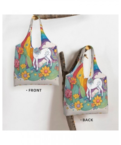 Cartoon Unicorns Extra Large Capacity Shoulder Canvas Bag For Shopping Travel Daily Use $12.99 Totes