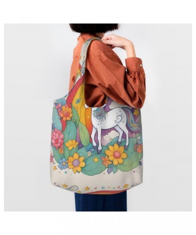 Cartoon Unicorns Extra Large Capacity Shoulder Canvas Bag For Shopping Travel Daily Use $12.99 Totes